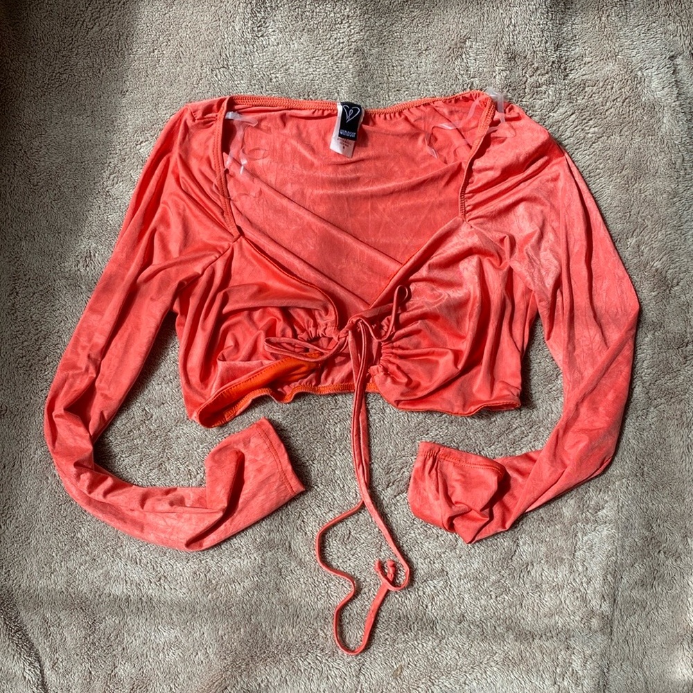 Windsor Vibrant Coral Long Sleeve Crop Top